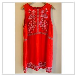 Anthropologie Aiko Sleeveless Embroidered Shift Dress Red Blue Plus Size 18W
